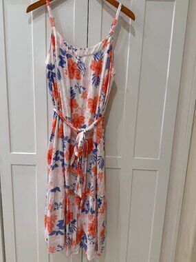GAP Floral Sundress Medium Coral Blue Sleeveless Tie Waist
